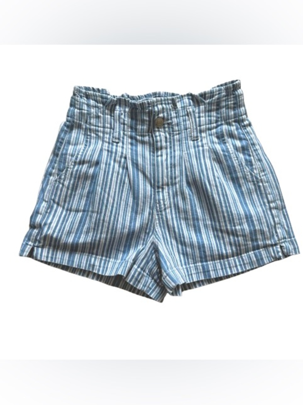 AEO Paperbag Denim Jean Mom Shorts Blue White Striped High-Waist Shorts Size 0
